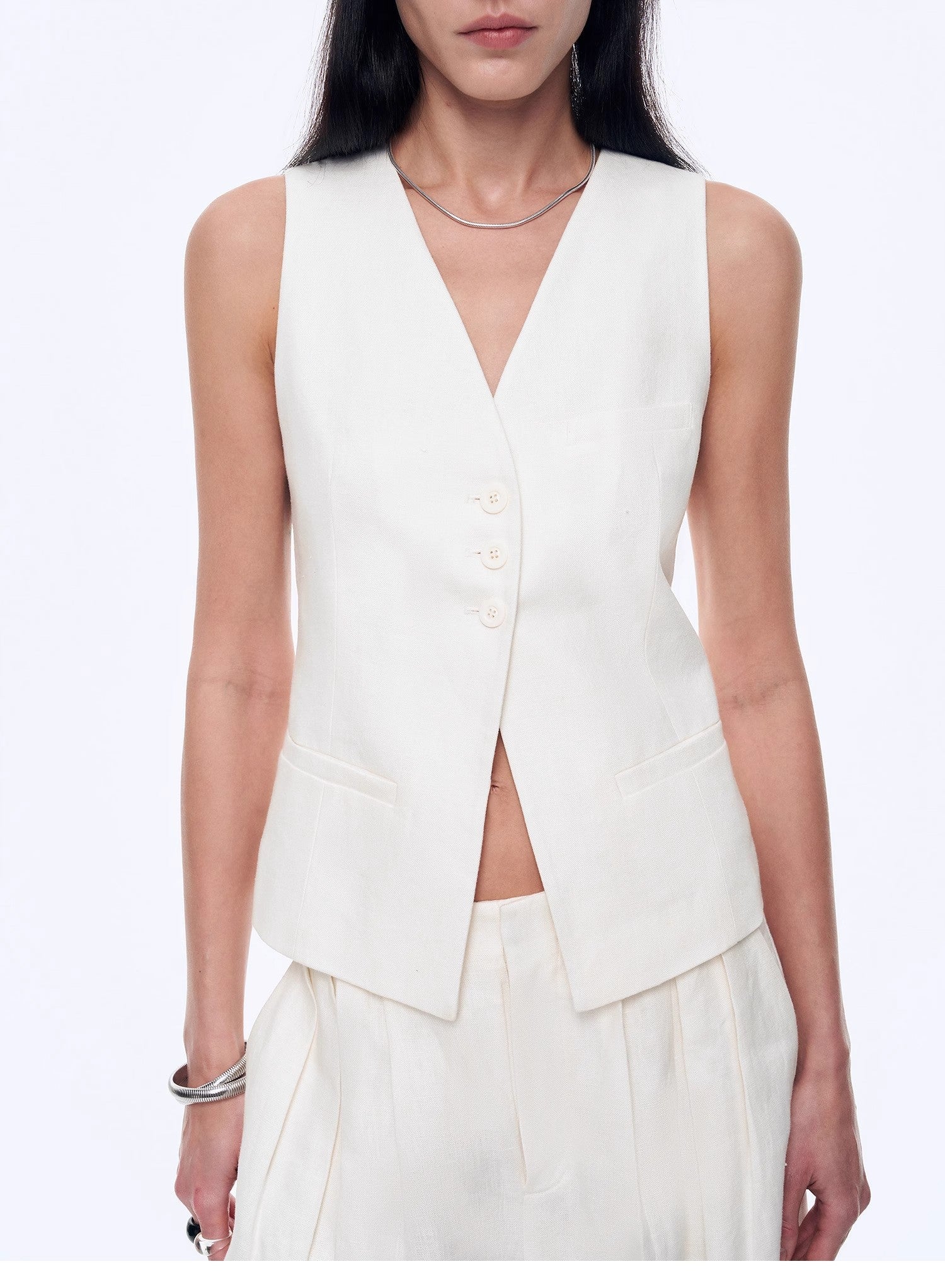 Fireladyfur Women's Linen Suit Set: Draped Vest &amp; High - Waist Straight Trousers"Old Money Space" - variant_title