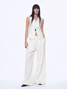 Fireladyfur Women's Linen Suit Set: Draped Vest & High - Waist Straight Trousers"Old Money Space" - variant_title