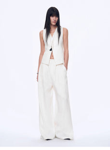 Fireladyfur Women's Linen Suit Set: Draped Vest & High - Waist Straight Trousers"Old Money Space" - variant_title