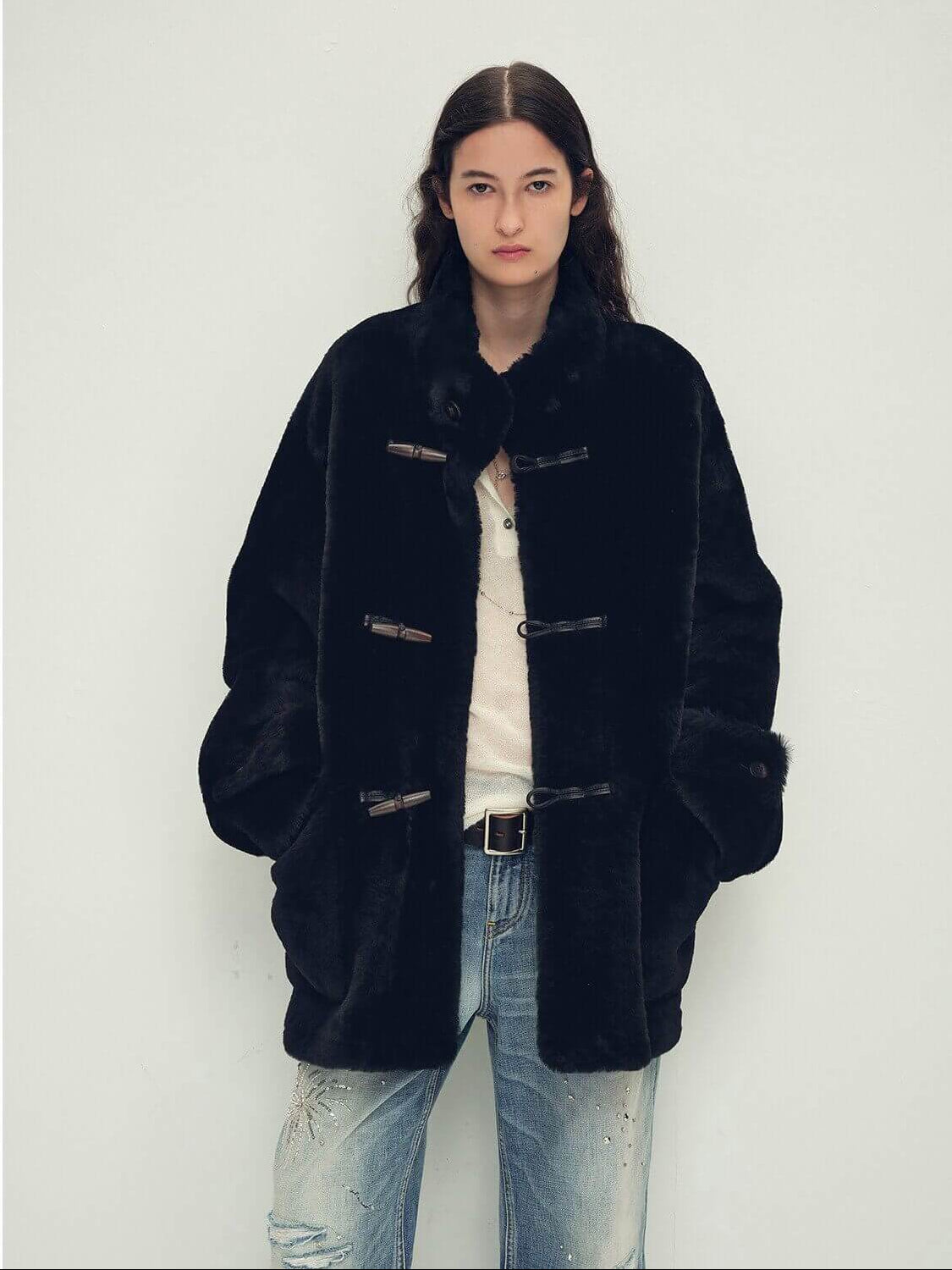 Fireladyfur Women's Long Sheepskin Jacket with Stand Collar“Dreamer”Firelady Fur