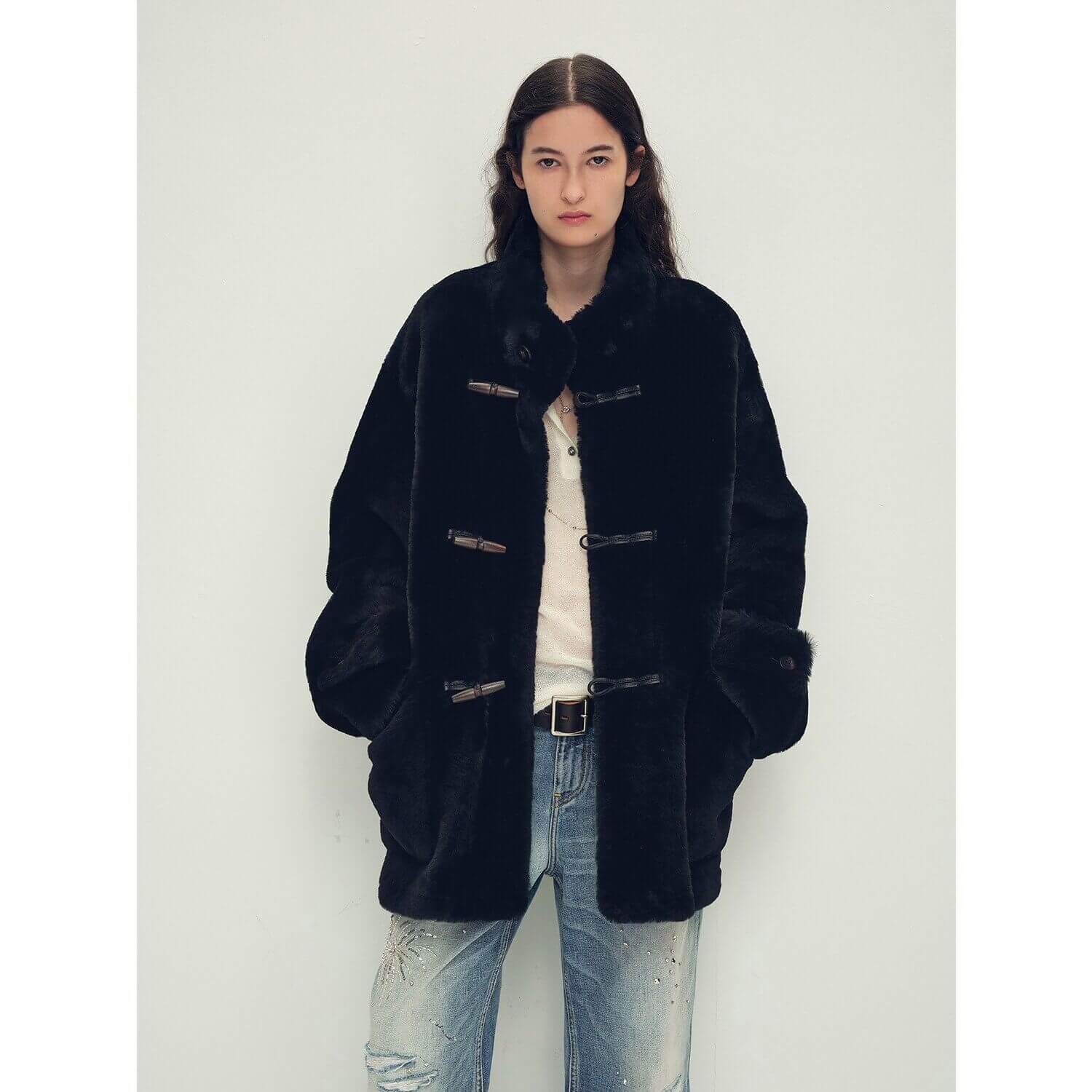 Fireladyfur Women's Long Sheepskin Jacket with Stand Collar“Dreamer”Firelady Fur