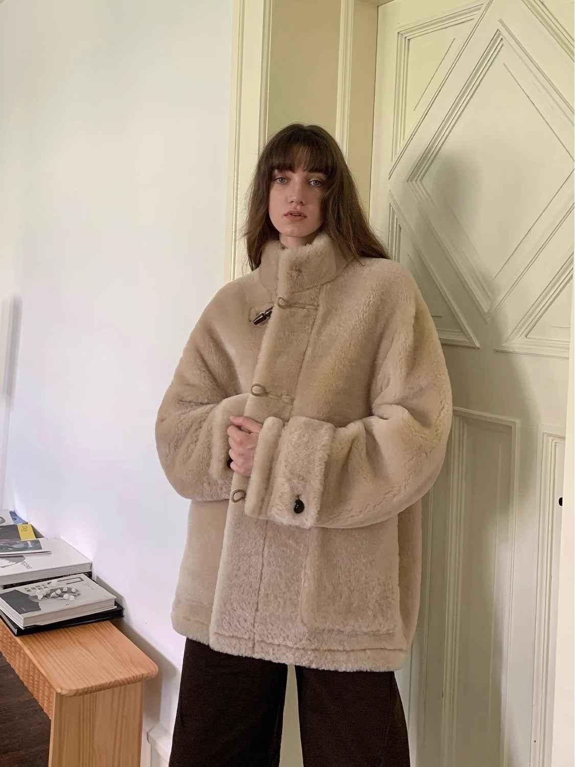 Fireladyfur Women's Long Sheepskin Jacket with Stand Collar“Dreamer” - variant_title