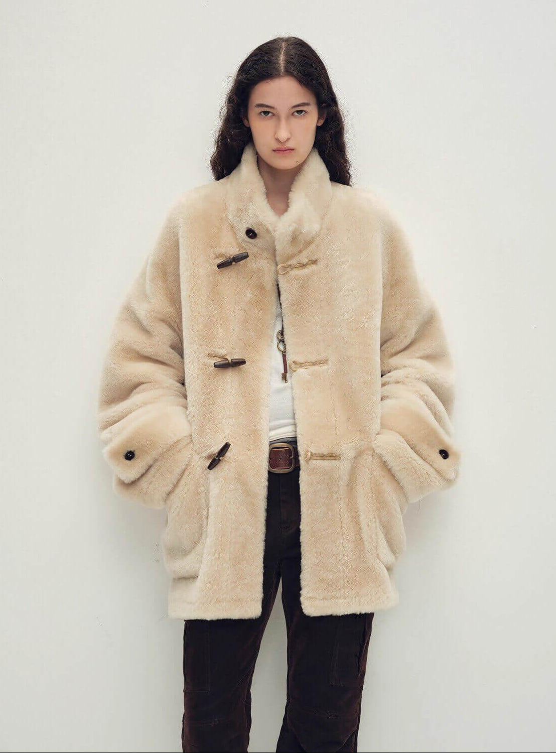 Fireladyfur Women's Long Sheepskin Jacket with Stand Collar“Dreamer”Firelady Fur