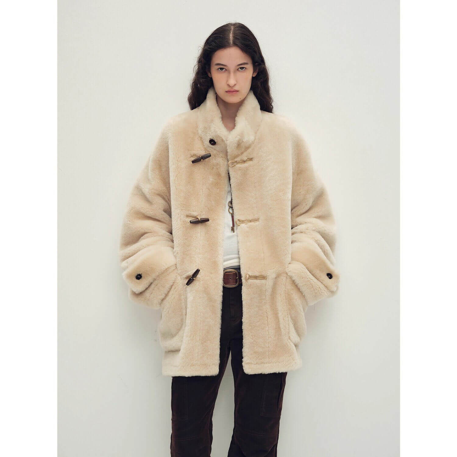 Fireladyfur Women's Long Sheepskin Jacket with Stand Collar“Dreamer”Firelady Fur