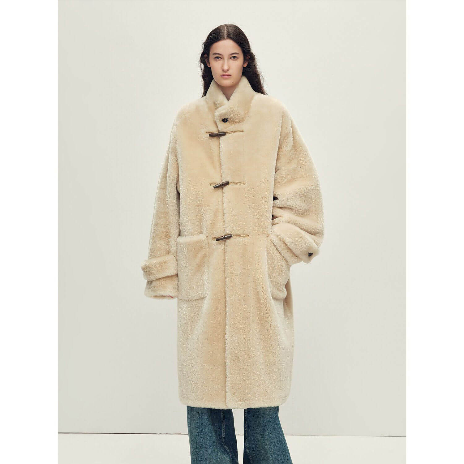 Fireladyfur Women's Long Sheepskin Jacket with Stand Collar“Dreamer”Firelady Fur