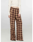 Fireladyfur Women's Loose Fit Straight - Leg Plaid Trousers with Elastic Waist"Patchwork Street Corner" - variant_title