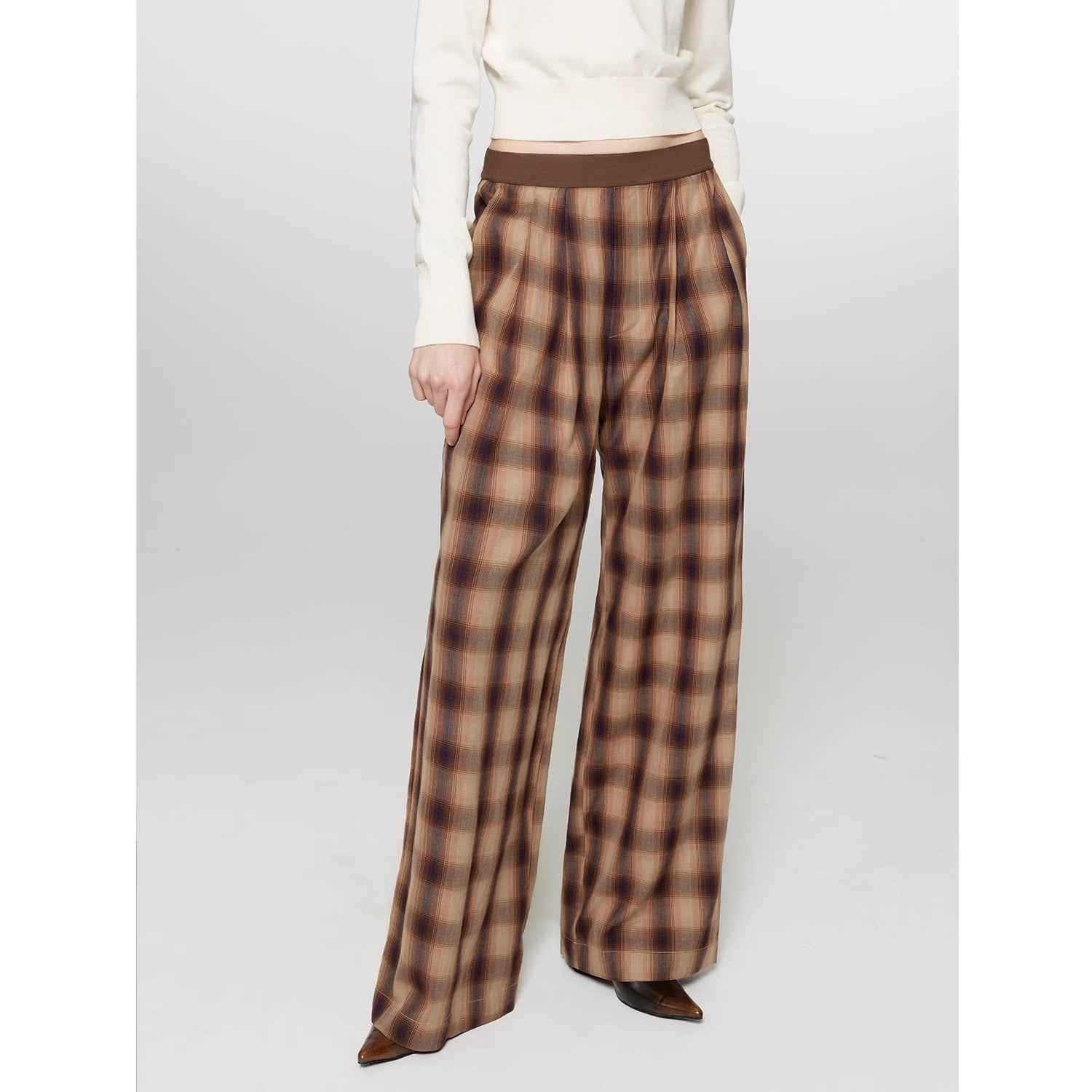 Fireladyfur Women's Loose Fit Straight - Leg Plaid Trousers with Elastic Waist"Patchwork Street Corner" - variant_title