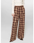 Fireladyfur Women's Loose Fit Straight - Leg Plaid Trousers with Elastic Waist"Patchwork Street Corner" - variant_title