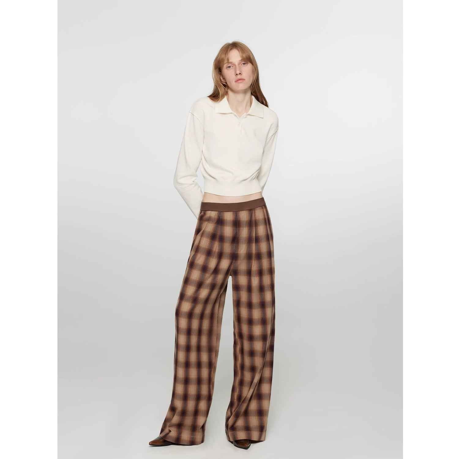 Fireladyfur Women's Loose Fit Straight - Leg Plaid Trousers with Elastic Waist"Patchwork Street Corner" - variant_title
