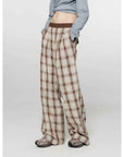 Fireladyfur Women's Loose Fit Straight - Leg Plaid Trousers with Elastic Waist"Patchwork Street Corner" - variant_title