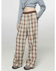 Fireladyfur Women's Loose Fit Straight - Leg Plaid Trousers with Elastic Waist"Patchwork Street Corner" - variant_title