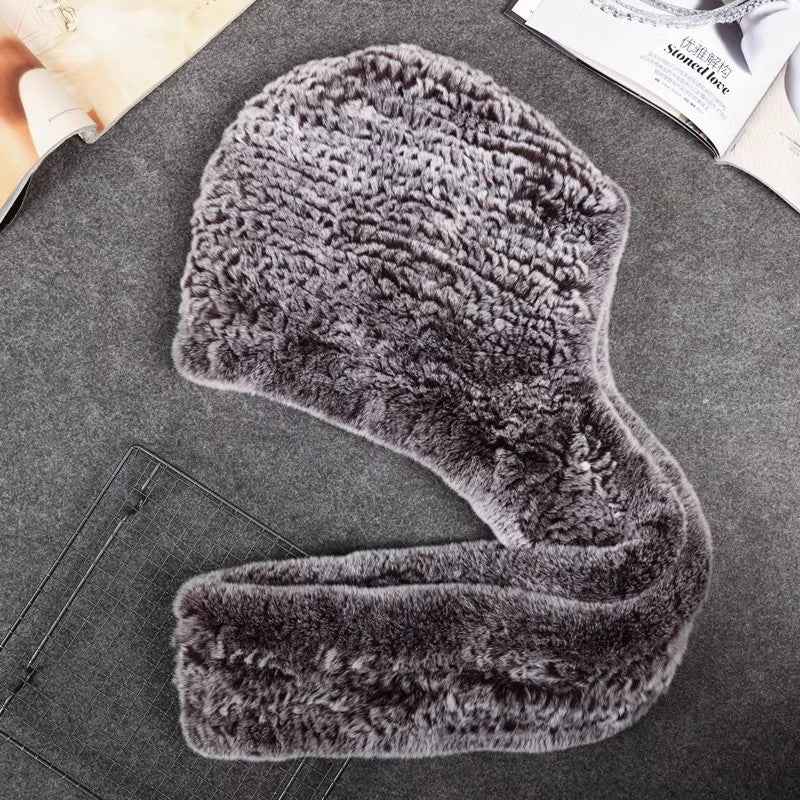 Fireladyfur Women's Luxurious Rex Rabbit Fur Snow Hat & Scarf Neck Warmer - variant_title