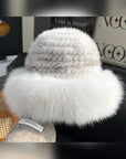 Fireladyfur women’s mink and fox fur winter bucket hat in apricot, product view