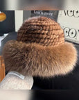 Fireladyfur women’s mink and fox fur winter bucket hat in black, product view