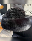 Fireladyfur women’s mink and fox fur winter bucket hat in silver blue, product view