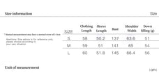 Fireladyfur Johnny women’s parka size information chart