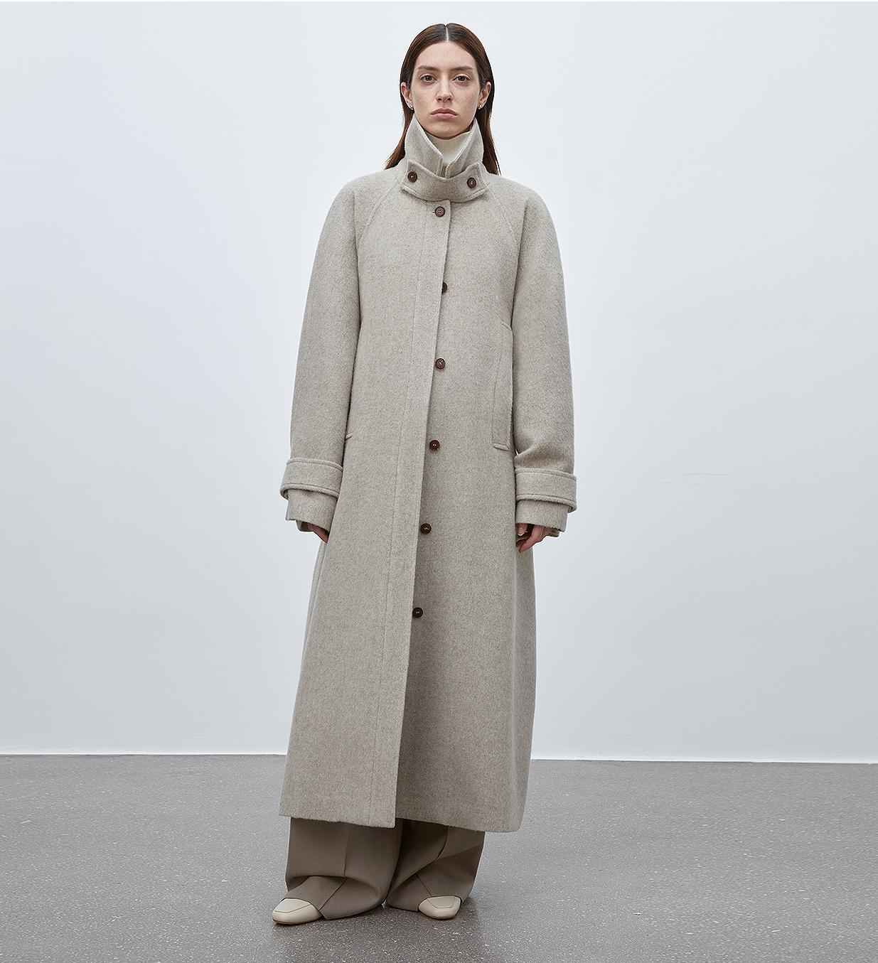 Fireladyfur Women's Raglan Sleeve Double - layer Collar Wool Coat"Moonlit Veil" - variant_title