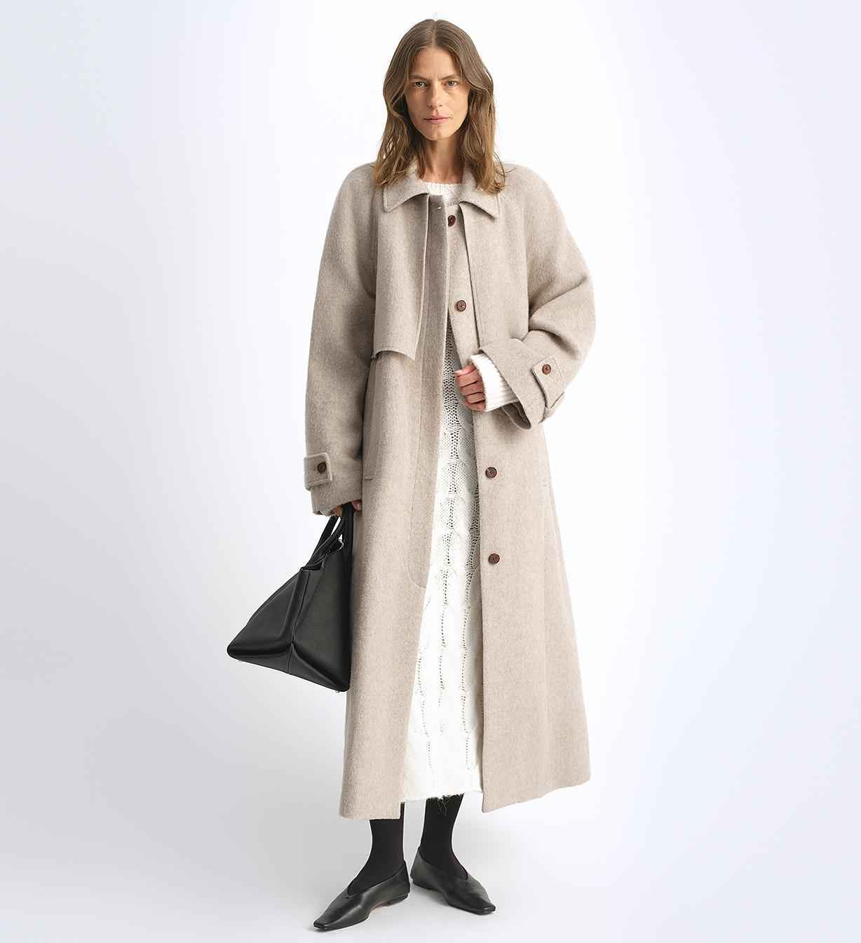 Fireladyfur Women's Raglan Sleeve Double - layer Collar Wool Coat"Moonlit Veil" - variant_title