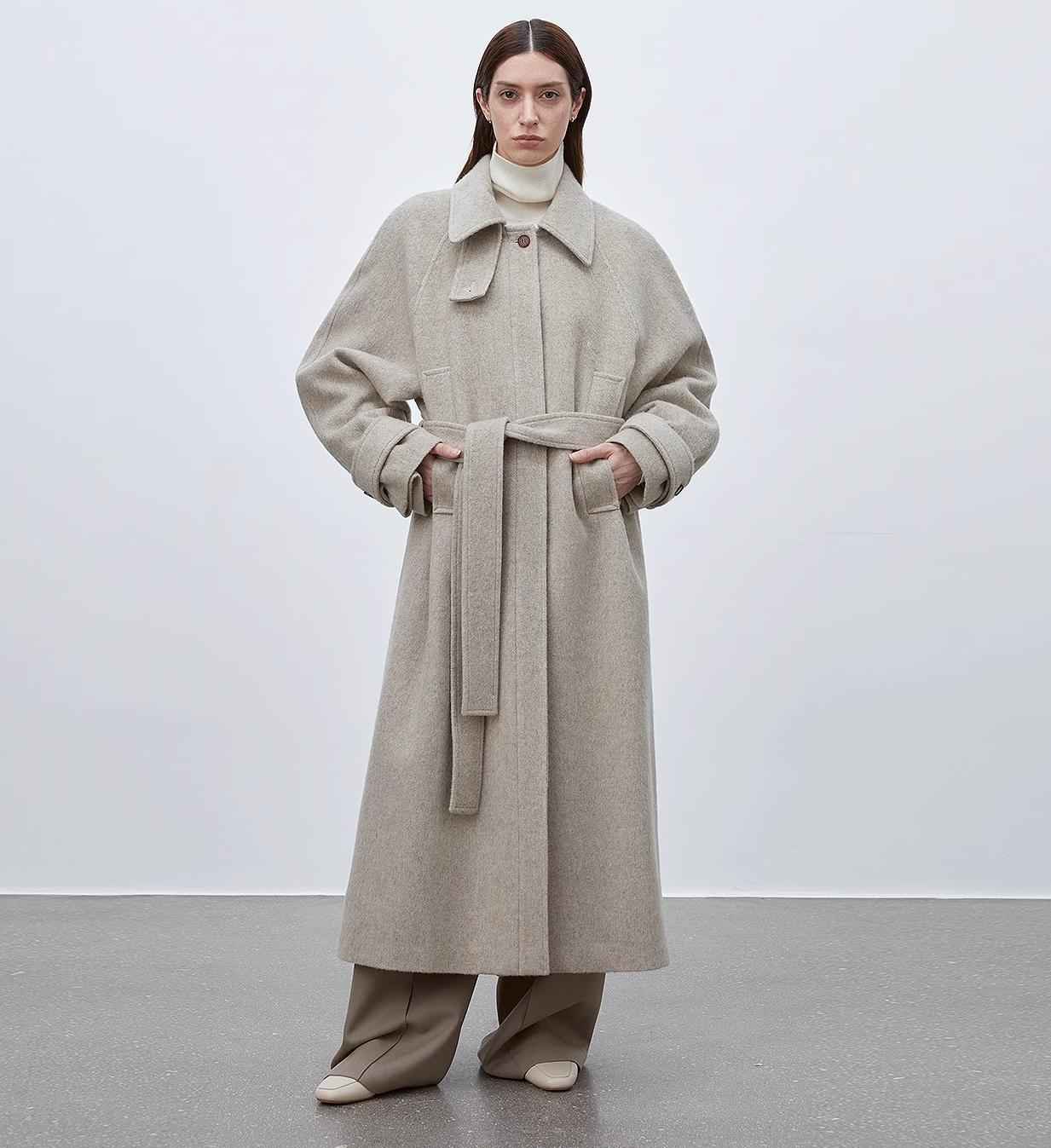 Fireladyfur Women's Raglan Sleeve Double - layer Collar Wool Coat"Moonlit Veil" - variant_title