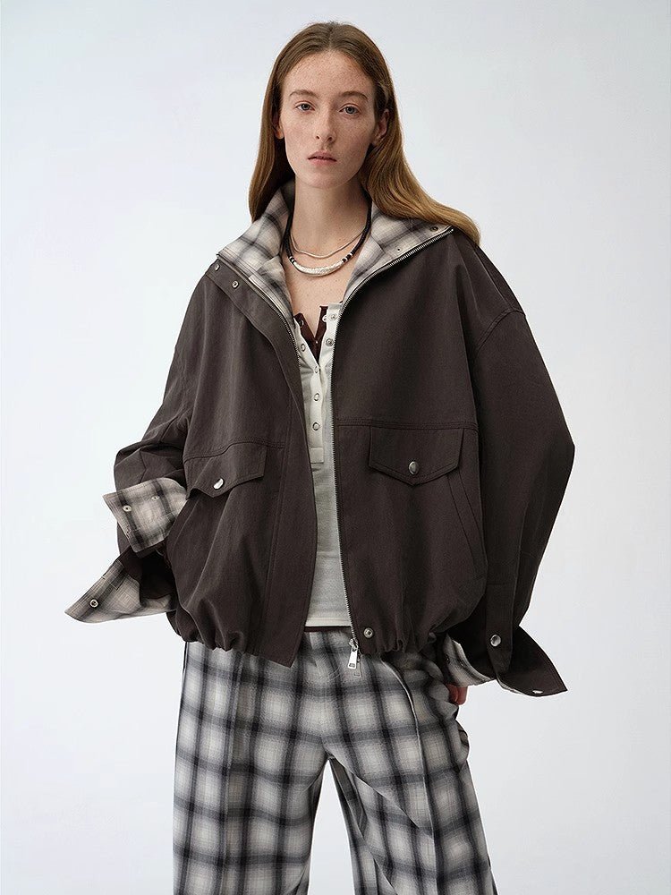 Fireladyfur Women's Retro Plaid Cotton Short Jacket | Loose Fit "Monsoon Climate" - variant_title