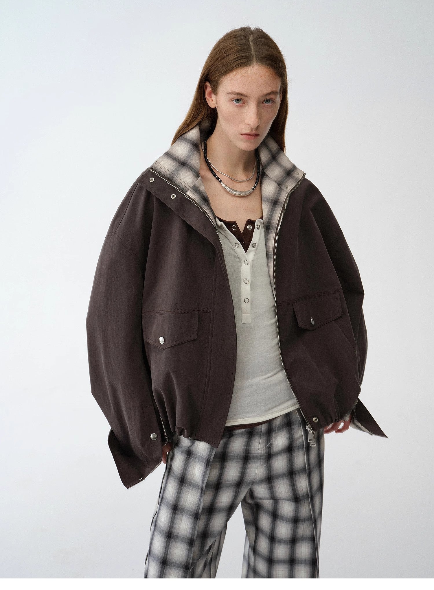 Fireladyfur Women's Retro Plaid Cotton Short Jacket | Loose Fit "Monsoon Climate" - variant_title