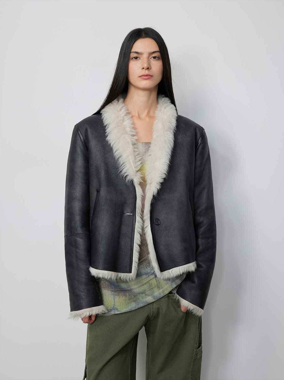Fireladyfur Women's Reversible Standing Collar Tuscan Sheepskin Coat“Beethoven's Night” - variant_title
