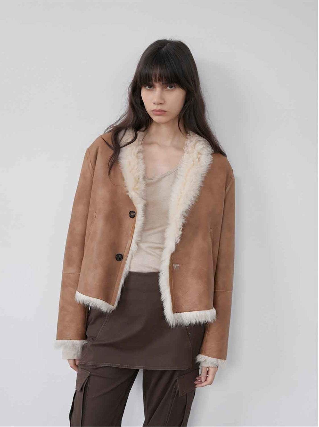 Fireladyfur Women's Reversible Standing Collar Tuscan Sheepskin Coat“Beethoven's Night” - variant_title