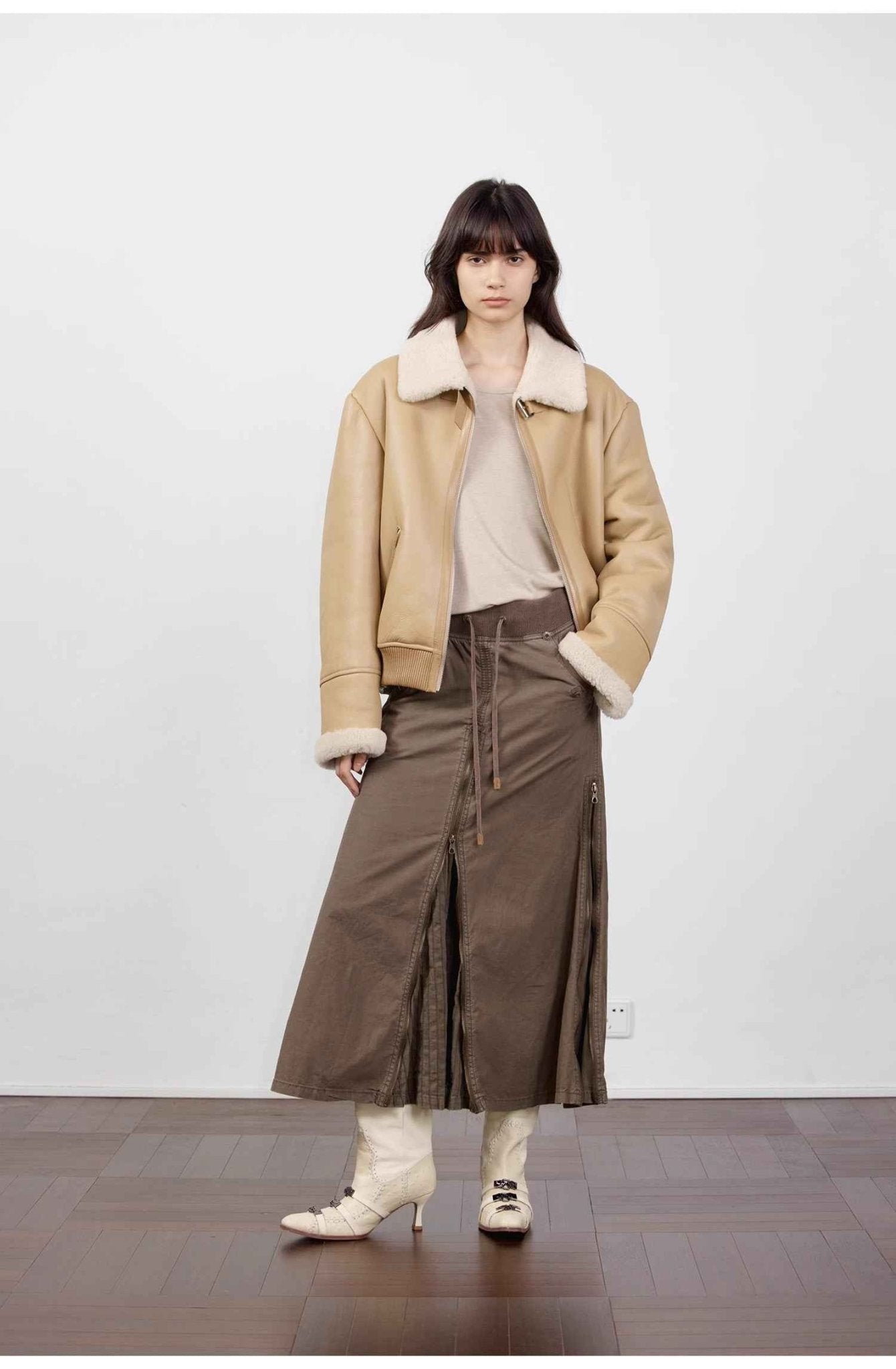 Fireladyfur Women's Shearling Coat - Casual Motorcycle Style Imported Merino Wool - variant_title