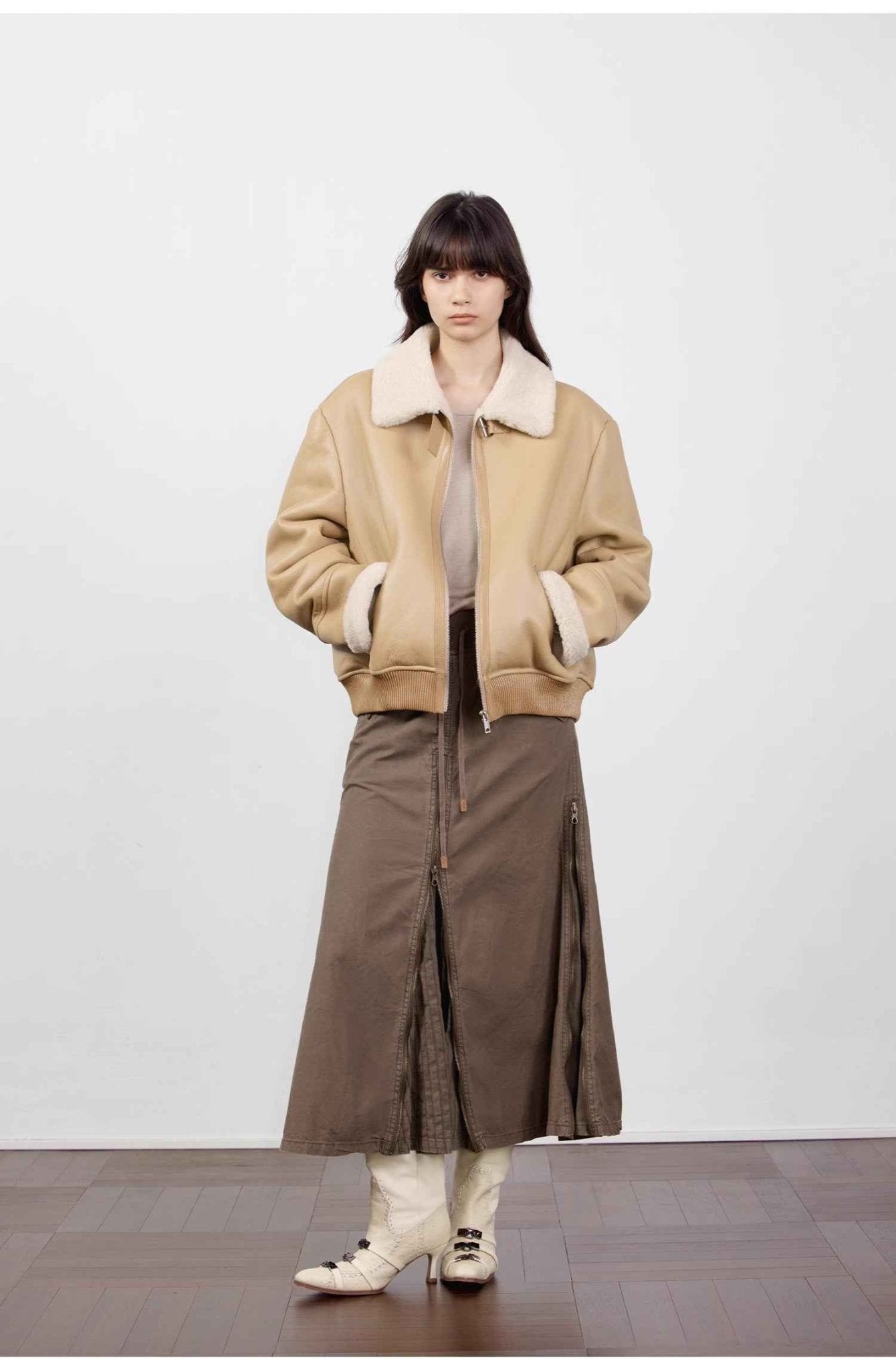 Fireladyfur Women's Shearling Coat - Casual Motorcycle Style Imported Merino Wool - variant_title