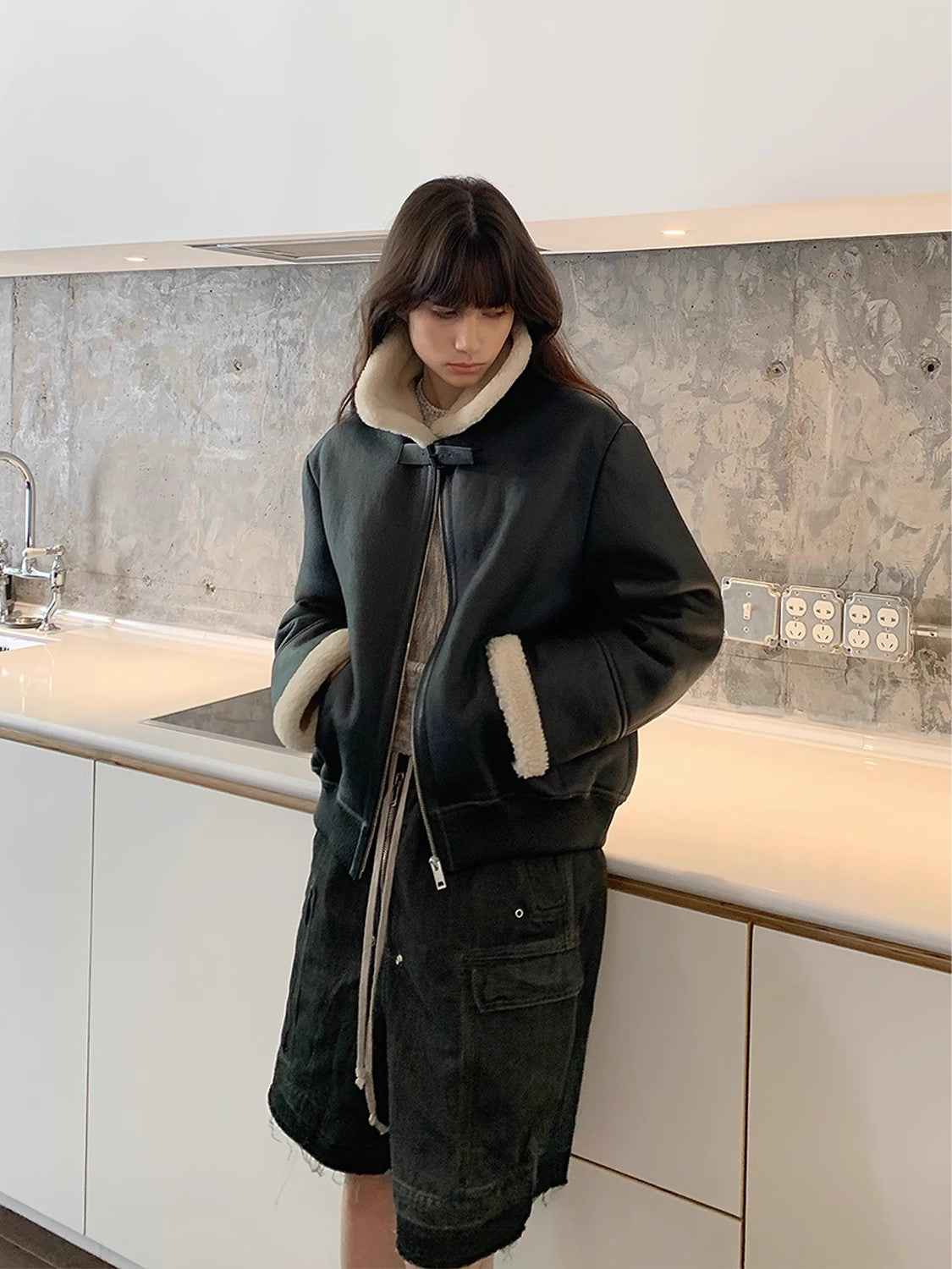 Fireladyfur Women's Shearling Coat - Casual Motorcycle Style Imported Merino Wool - variant_title