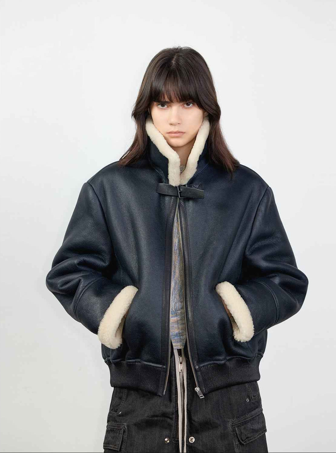 Fireladyfur Women's Shearling Coat - Casual Motorcycle Style Imported Merino Wool - variant_title