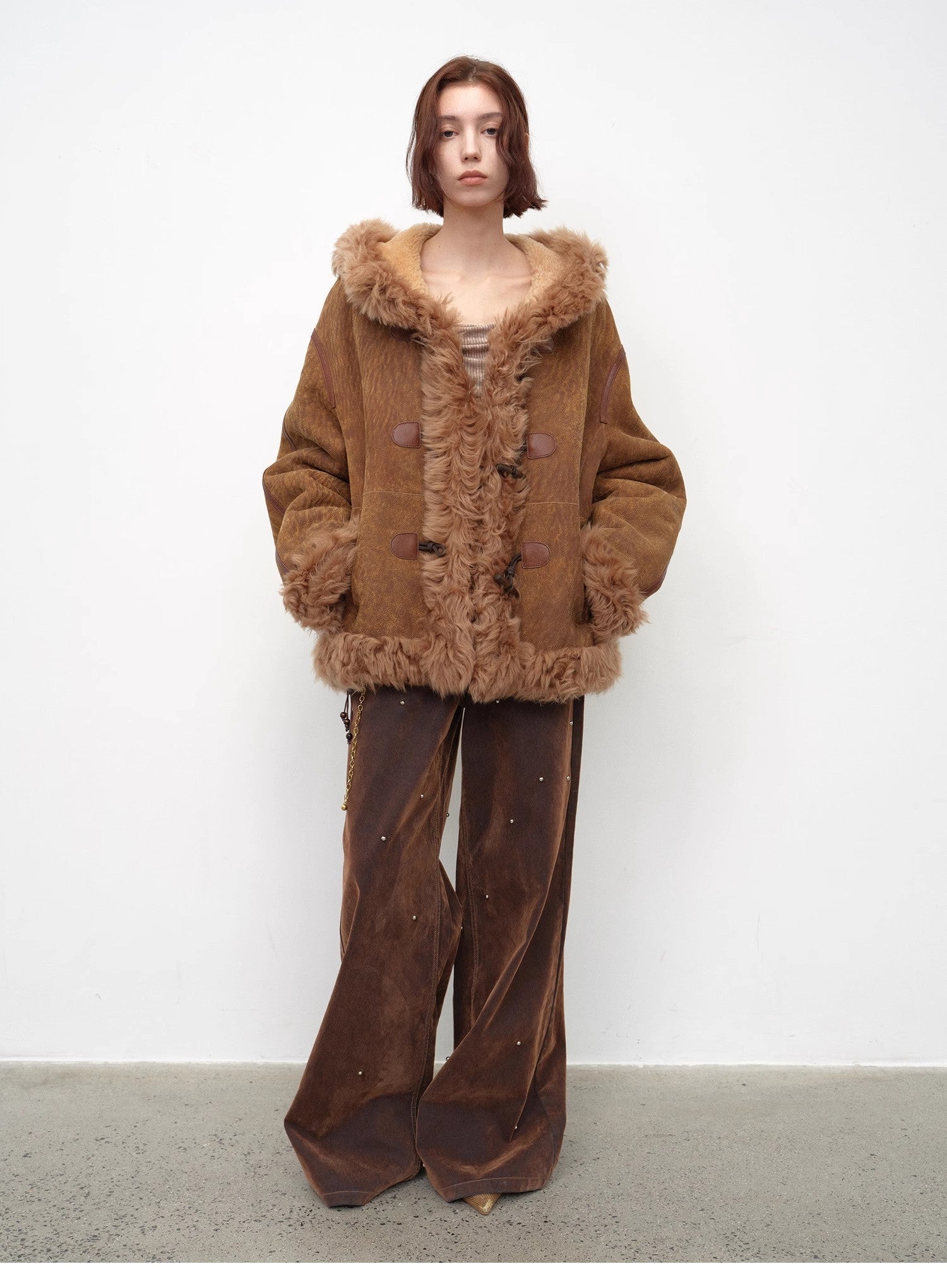 Fireladyfur Women's Shearling Coat - Drop Shoulder Hooded Merino Wool Winter Jacket - variant_title