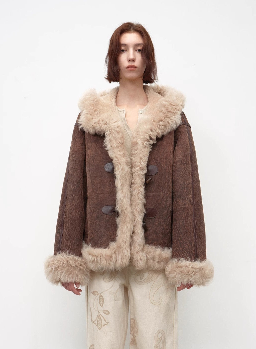 Fireladyfur Women's Shearling Coat - Drop Shoulder Hooded Merino Wool Winter Jacket - variant_title