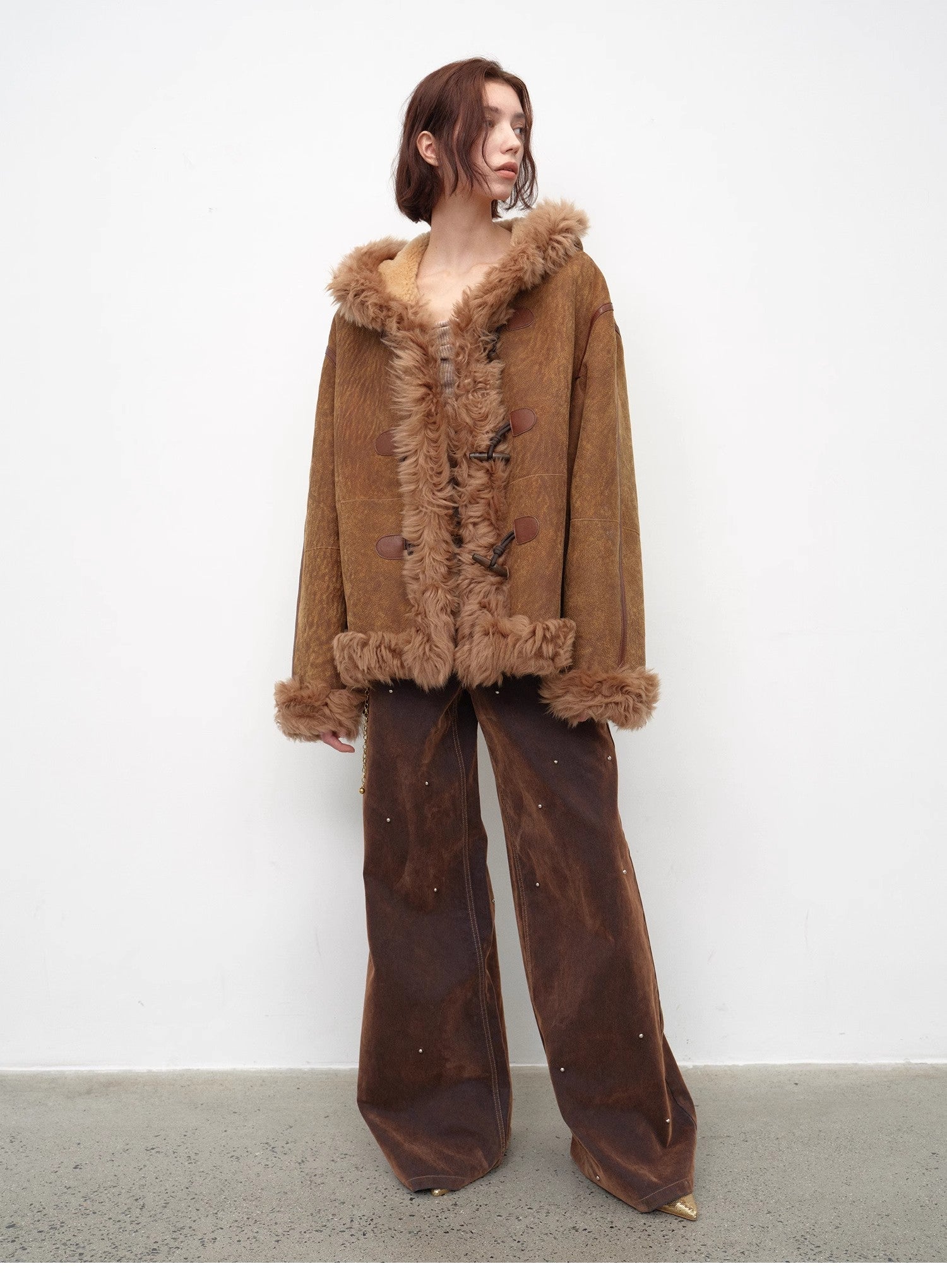 Fireladyfur Women's Shearling Coat - Drop Shoulder Hooded Merino Wool Winter Jacket - variant_title