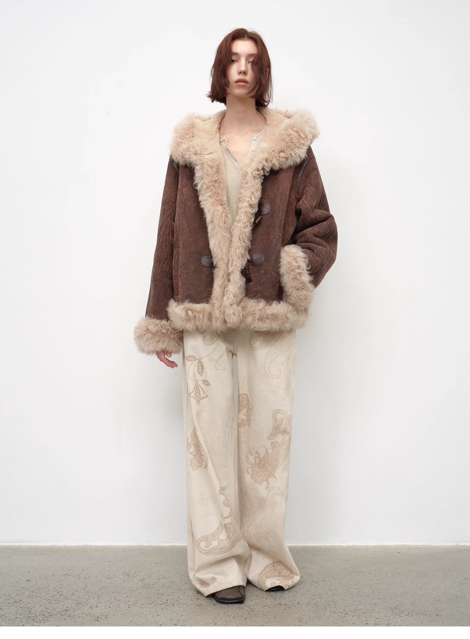 Fireladyfur Women's Shearling Coat - Drop Shoulder Hooded Merino Wool Winter Jacket - variant_title
