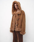 Fireladyfur Women's Shearling Coat - Drop Shoulder Hooded Merino Wool Winter Jacket - variant_title