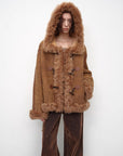 Fireladyfur Women's Shearling Coat - Drop Shoulder Hooded Merino Wool Winter Jacket - variant_title
