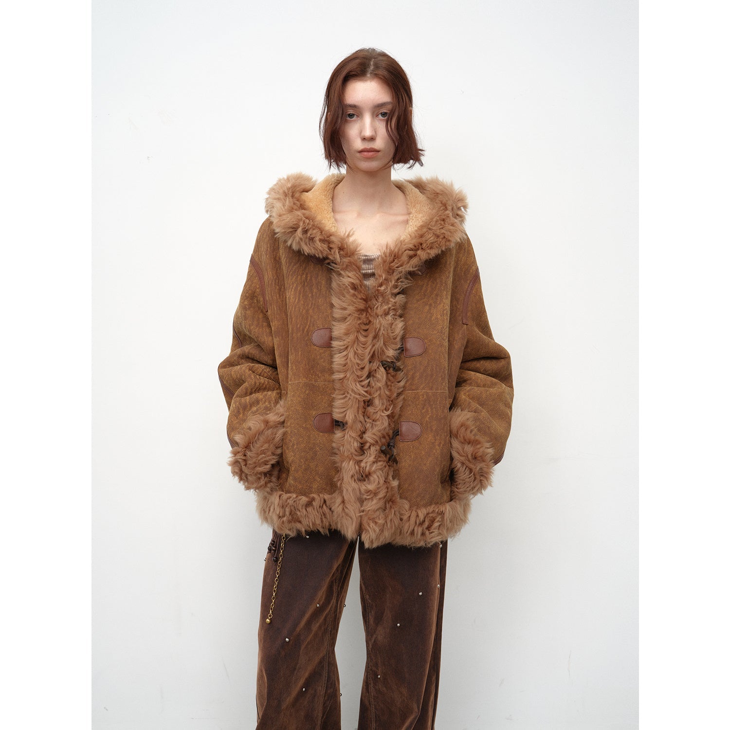 Fireladyfur Women's Shearling Coat - Drop Shoulder Hooded Merino Wool Winter Jacket - variant_title