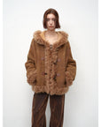 Fireladyfur Women's Shearling Coat - Drop Shoulder Hooded Merino Wool Winter Jacket - variant_title