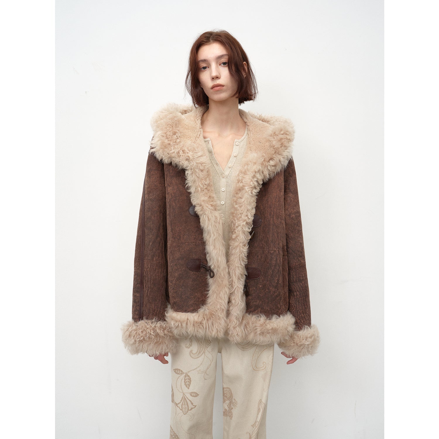 Fireladyfur Women's Shearling Coat - Drop Shoulder Hooded Merino Wool Winter Jacket - variant_title
