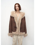 Fireladyfur Women's Shearling Coat - Drop Shoulder Hooded Merino Wool Winter Jacket - variant_title