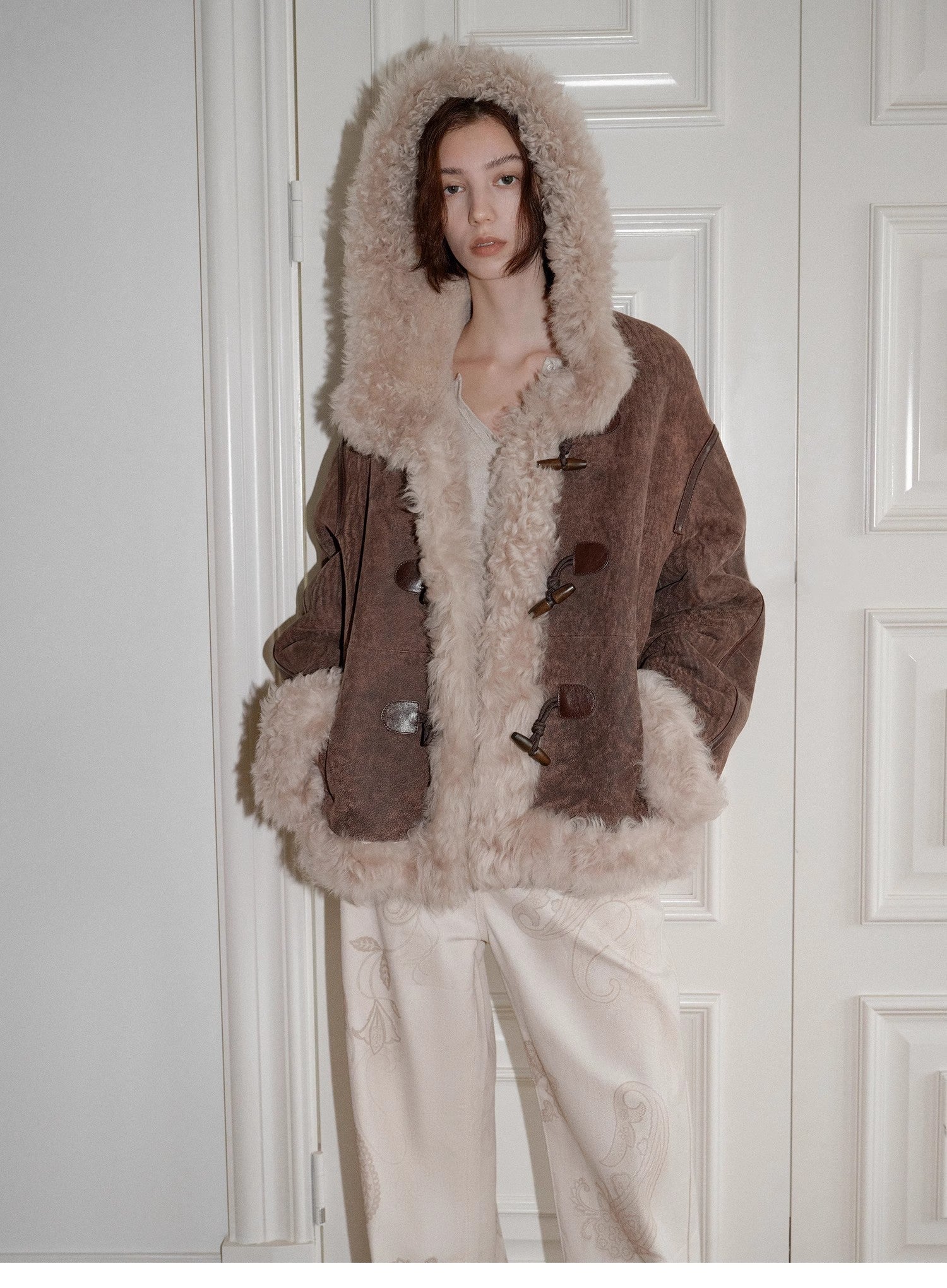 Fireladyfur Women's Shearling Coat - Drop Shoulder Hooded Merino Wool Winter Jacket - variant_title