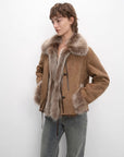 Fireladyfur Women's Shearling Coat - Imported Merino Wool Patchwork Fox Fur Collar Florence - variant_title