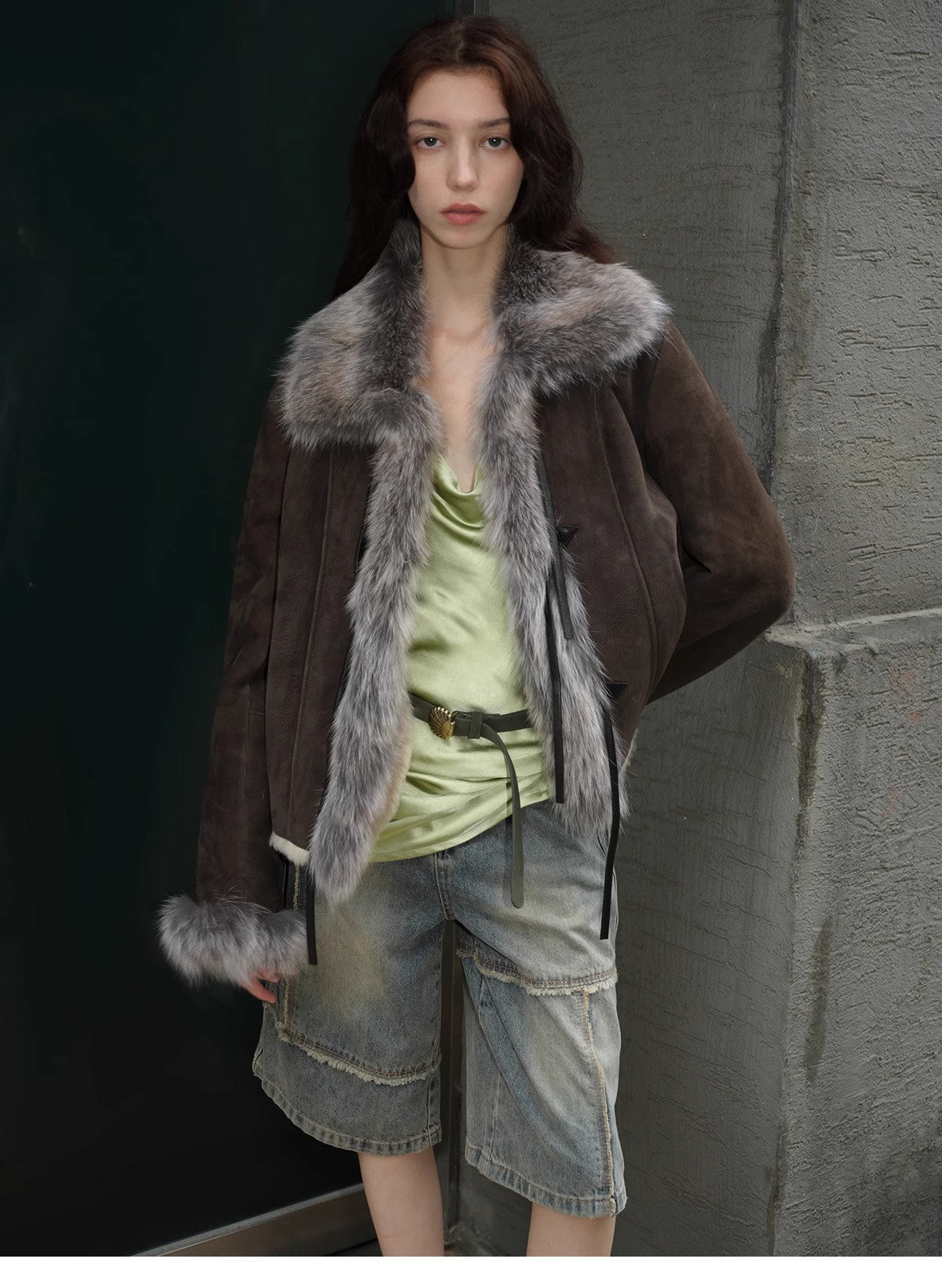 Fireladyfur Women's Shearling Coat - Imported Merino Wool Patchwork Fox Fur Collar Florence - variant_title