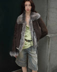 Fireladyfur Women's Shearling Coat - Imported Merino Wool Patchwork Fox Fur Collar Florence - variant_title