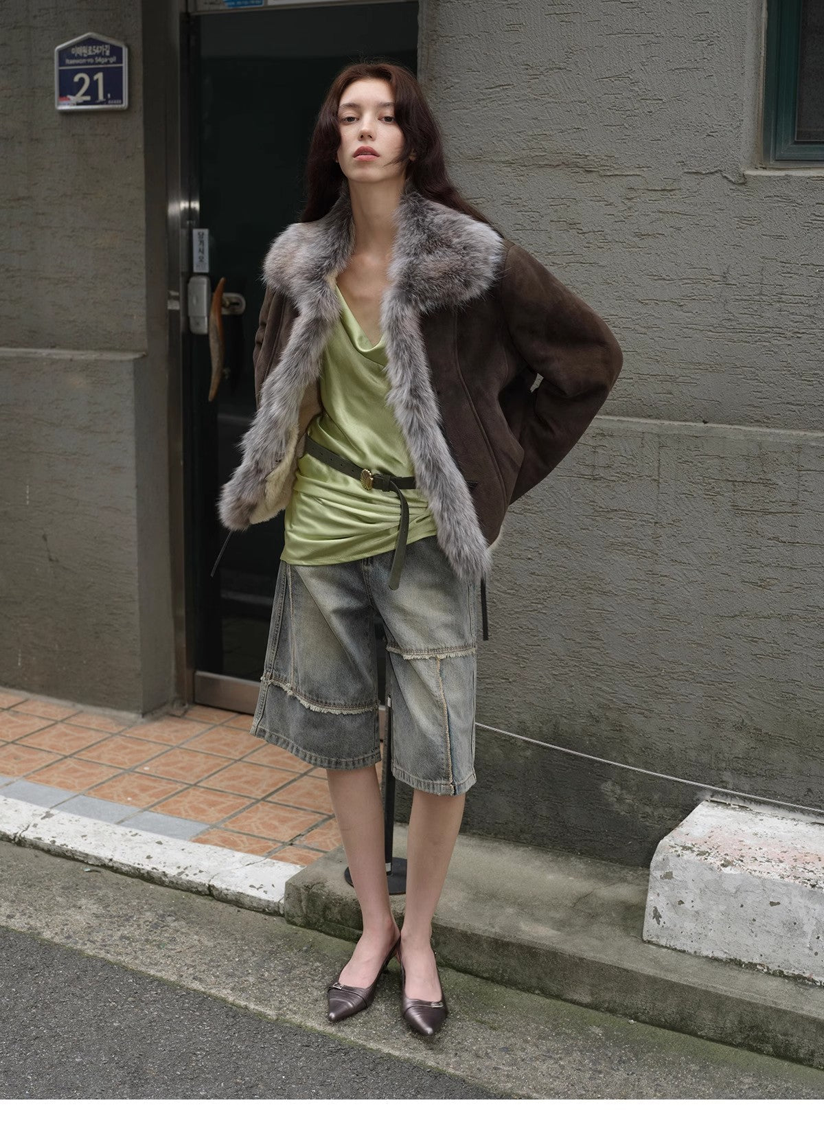 Fireladyfur Women's Shearling Coat - Imported Merino Wool Patchwork Fox Fur Collar Florence - variant_title