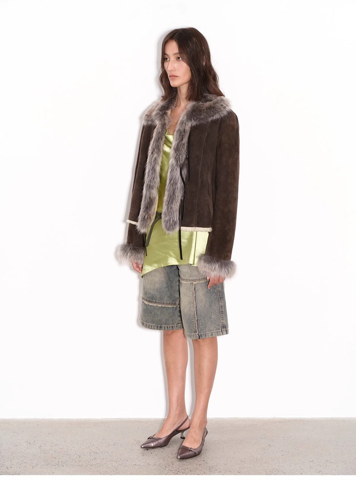 Fireladyfur Women's Shearling Coat - Imported Merino Wool Patchwork Fox Fur Collar Florence - variant_title