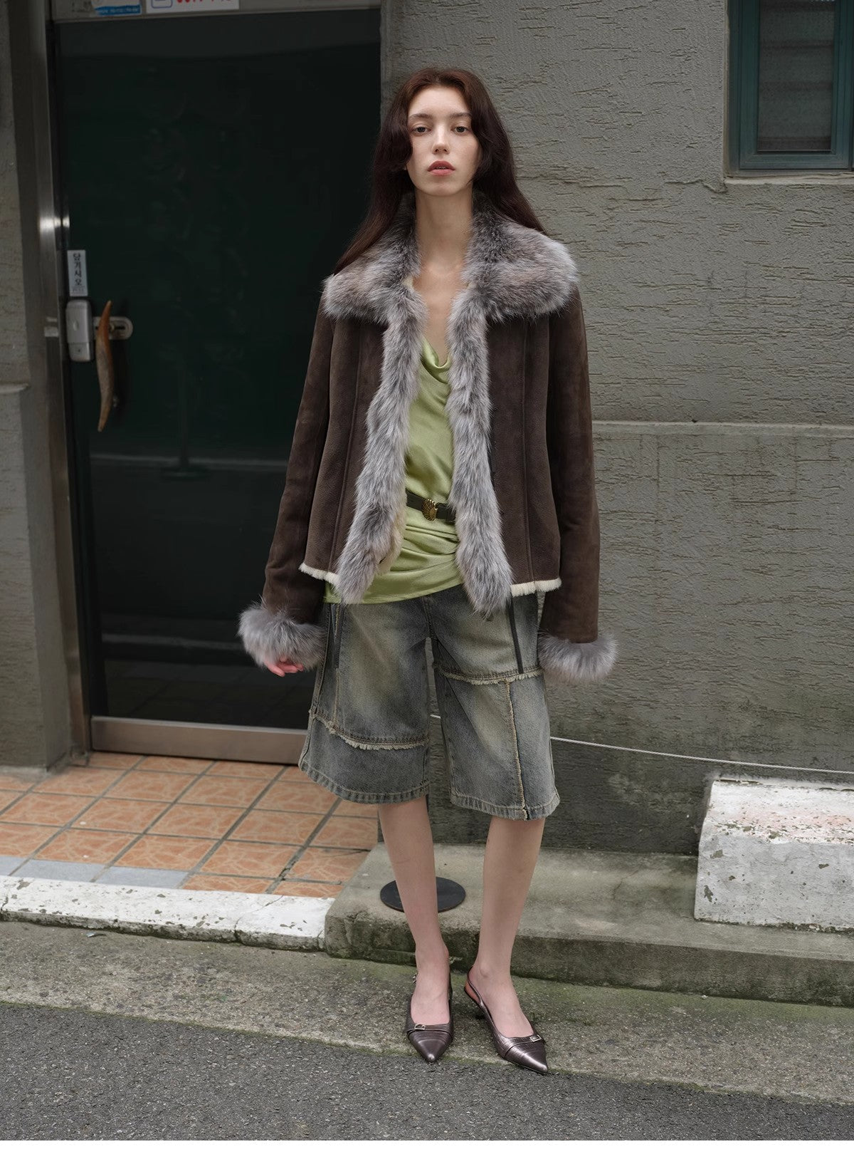 Fireladyfur Women's Shearling Coat - Imported Merino Wool Patchwork Fox Fur Collar Florence - variant_title