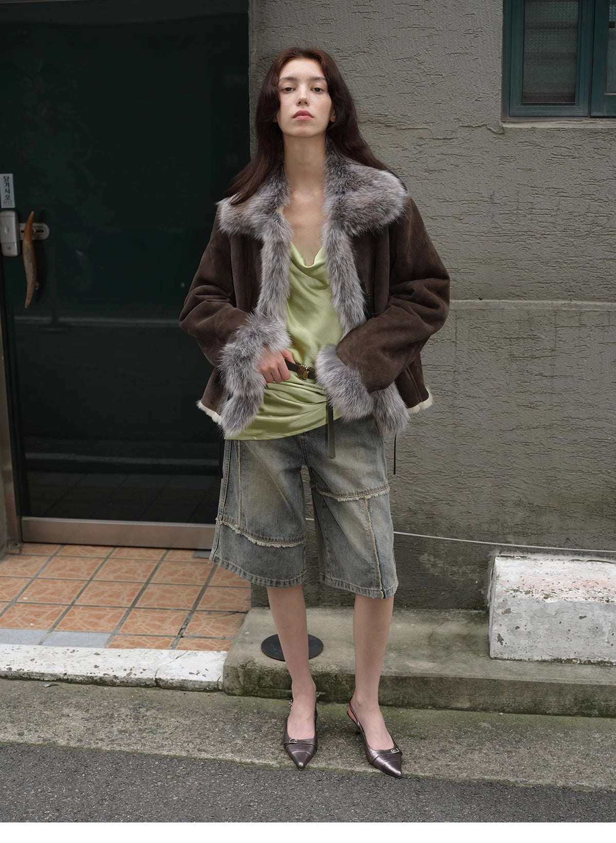 Fireladyfur Women's Shearling Coat - Imported Merino Wool Patchwork Fox Fur Collar Florence - variant_title