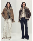 Fireladyfur Women's Shearling Coat - Imported Merino Wool Patchwork Fox Fur Collar Florence